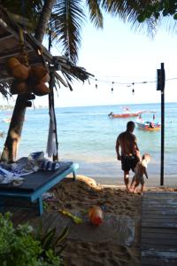 a man standing on the beach with a dog at Check Point in Unawatuna