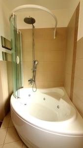 a bath tub with a shower in a bathroom at Casa di Giada - Venice Gateway - Family Comfort - Free Public Parking& Tram -Link in Mestre +5 photos