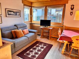 a living room with a couch and a tv at Apartament Loft Fiemme in Castello di Fiemme
