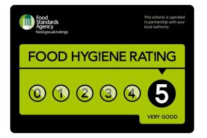 a picture of a food hygiene rating on a green scoreboard at Annie's Accommodation in South Shields