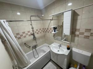 a bathroom with a sink and a tub and a toilet at Apartman Deluxe in Novi Travnik