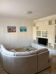 a living room with a couch and a television at Casa I Limoni in Viareggio