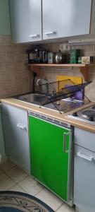 a kitchen with a green door and a sink at Apartment 11 A in BRE +32 photos