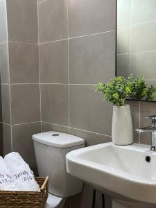 a bathroom with a toilet and a sink at Leegarden Apartment-3BR in Sibu