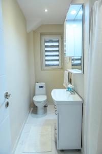 a white bathroom with a toilet and a sink at Solaris Apartment in Bitola +8 photos