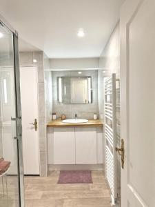a bathroom with a sink and a mirror at Charmant Duplex - Hyper Centre - 44m2 - Proche Place Stanislas in Nancy +14 photos