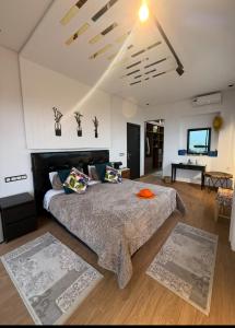 a bedroom with a bed with an orange frisbee on it at Villa Casa Deraoui in Tangier +35 photos