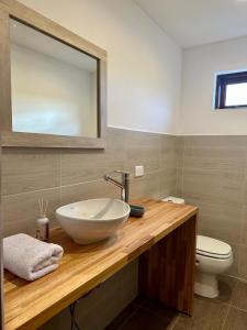 a bathroom with a sink and a toilet at Haven Patagonia in El Calafate