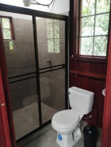 a bathroom with a toilet and a shower at Maison tranquille in Rivas