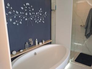 a bathroom with a tub and a shower and a toilet at Boutique Inn - Azure in Gordonʼs Bay