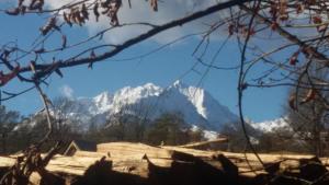 a view of a snow covered mountain in the distance at Chalet Le Gentiane in Bun