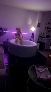 a teddy bear sitting in a tub in a room at DouceNuits in Le Blanc-Mesnil