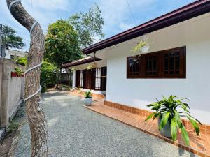 a house with a palm tree in front of it at Rose Apple Hostel in Ahangama