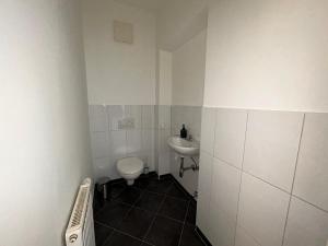 a small bathroom with a toilet and a sink at Faraway Homes Studio Krieglach #7 in Sommer