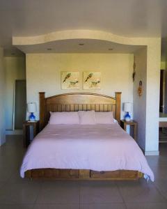 a large bed in a bedroom with two lamps at Hacienda Martlot in Ensenada +44 photos