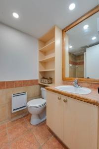 a bathroom with a toilet and a sink and a mirror at Unité 17 - Ski-in Ski-out in Beaupré +13 photos