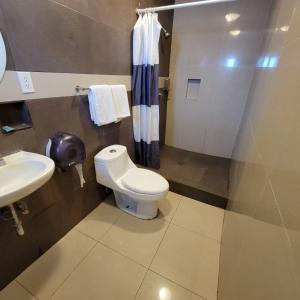 a bathroom with a toilet and a sink at hotel villa del sol chihuahua in Chihuahua