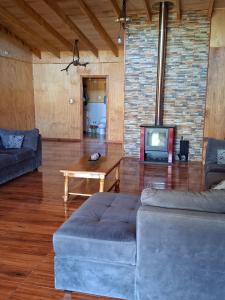 a living room with a couch and a tv at Casa Campo in Lago Ranco