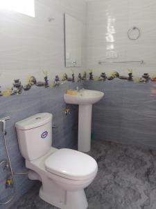 a bathroom with a white toilet and a sink at Ocean whisper residence in Ahangama