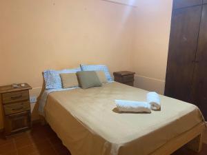a bedroom with a bed with towels on it at Departamento Gallino PB in Corrientes +6 photos