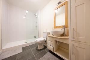 a bathroom with a toilet and a sink and a tub at Spacious 2BDR Flat Near Portmarnock Beach in Dublin