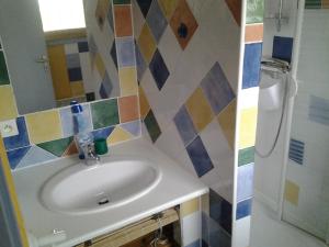 een badkamer met een wastafel en een douche bij Jervl in Piriac-sur-Mer