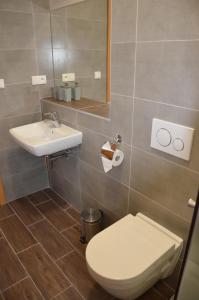 a bathroom with a toilet and a sink at Penzión Rocket Club in Lučenec