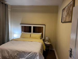 a bedroom with a large bed with a yellow blanket at 6ALouieVille in Lusaka