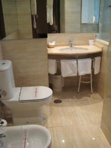 a bathroom with a toilet and a sink at Hotel Cordón in Burgos