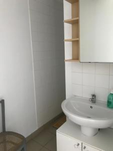 a bathroom with a white sink and a cabinet at Longère 6-8 personnes - L'Ecrin Vert in Loison-sur-Créquoise +9 photos