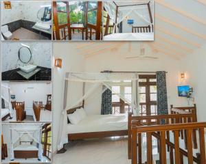a collage of four pictures of a bedroom with a bed at Hill View Resort in Nakandalagoda