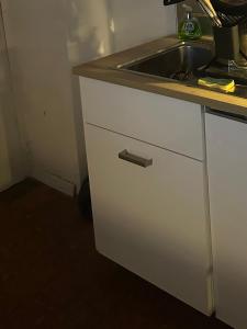 a kitchen counter with a sink and a white drawer at Le Cocoon Elite in Beynost