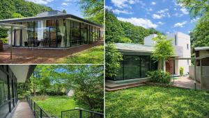 a collage of pictures of a house at Minami Hakone Villa in Kannami