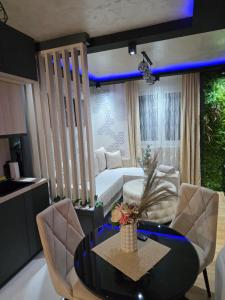 a living room with a bed and a table and chairs at POSEJDON DELUXe 4 in Vrnjačka Banja