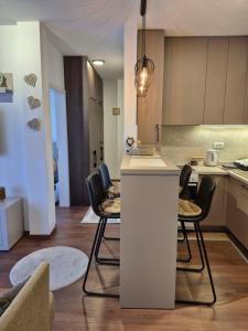 a kitchen and living room with a table and chairs at Avram in Vrnjci +3 photos