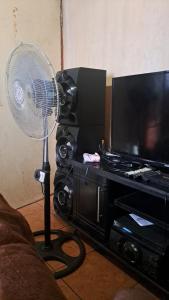 a fan in a living room next to a television at Tetelos house in Cullinan