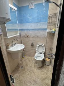 a small bathroom with a toilet and a sink at Forum Apartment in Stara Zagora