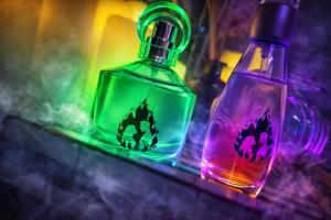 two bottles with bats on them sitting on a shelf at Angels Spa & Massage by Secret Apartaments in Gdańsk +7 photos