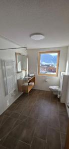 a bathroom with a toilet and a sink and a window at Johler Appartements in Bezau +41 photos