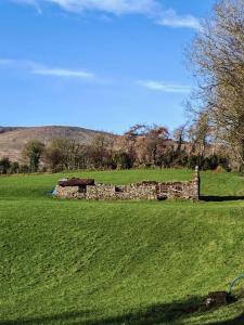 a stone building in a field of green grass at Half Pint Cottage in Draperstown