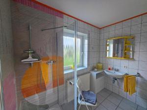a bathroom with a shower and a sink at Ferienwohnung Köhler Heymann in Dornholzhausen