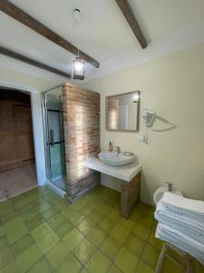 a bathroom with a sink and a glass shower at Cà VENDALIS Agriturismo & Cantina in Cinto Euganeo +34 photos