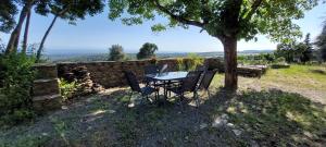 a table and chairs under a tree on a hill at La calm in Villardonnel