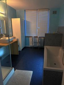 a bathroom with a tub and a sink at Logies Zen aan Zee in Ostend +42 photos