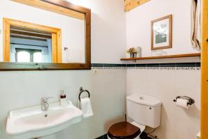a bathroom with a sink and a toilet and a mirror at Casa Tadeguaz in Fago