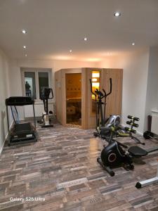 a gym with several exercise equipment in a room at Appartement de Charme in Bévilard