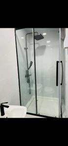 a bathroom with a shower and a toilet and a sink at Tara Guesthouse and Tours in Ulaanbaatar