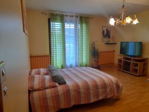 a bedroom with a bed and a flat screen tv at Voiron grande maison in Voiron