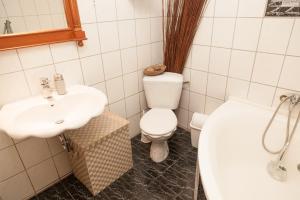a bathroom with a white toilet and a sink at Canoe Welcome in Hattingen