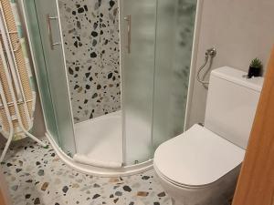 a bathroom with a shower and a toilet at Lovran centar, apartman Gega in Lovran
